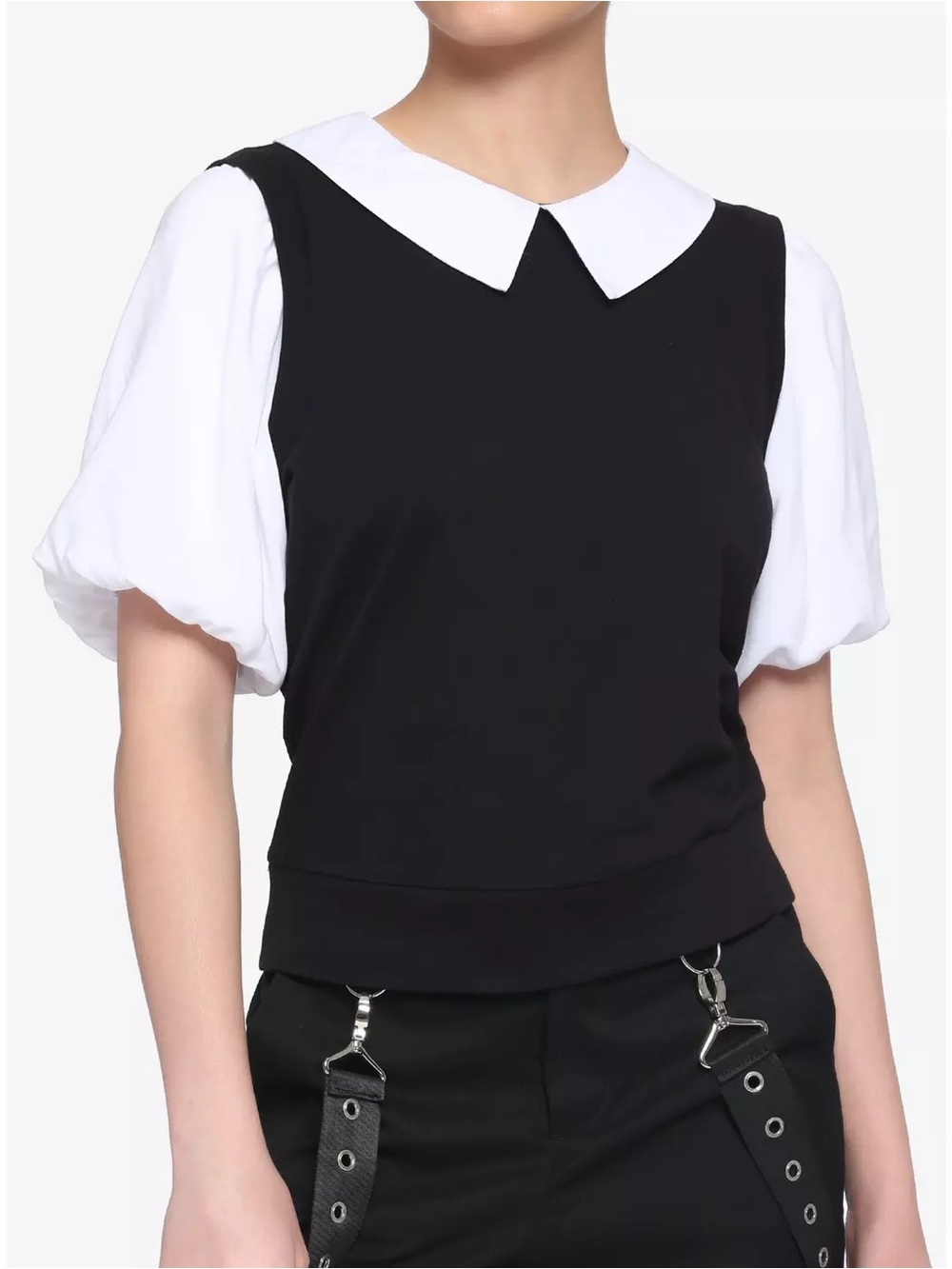 Hot Topic Black & White Collar Girls Twofer Top Size XL